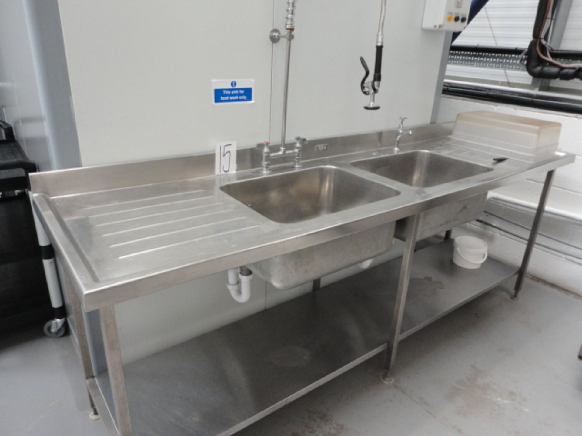 Double Benham s/s sink with hot & cold with shower jet.. Approx. 2500mm long x 700mmLIFT OUT £20