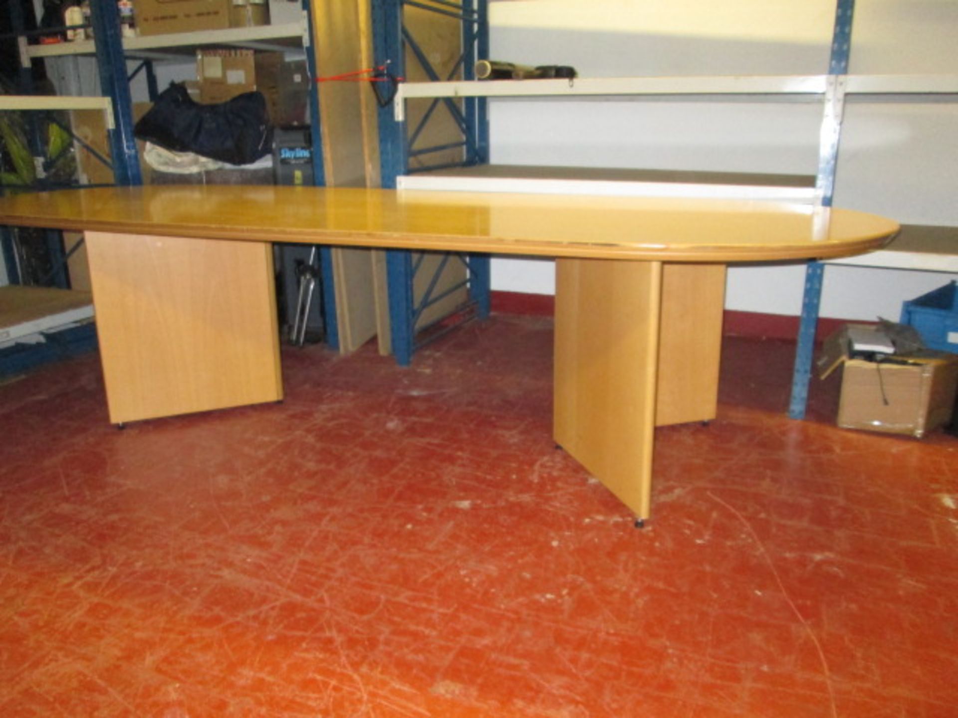 Solid Wood Oval Boardroom Table on Wood V Shaped Legs. (Size - L 3m x W 120cm x H 76cm). - Image 3 of 3