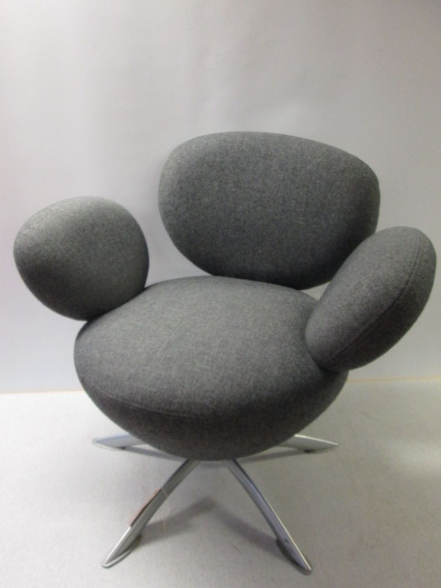 Funky Designer Style 5 Spoke Swivel Chair in Grey Fabric.