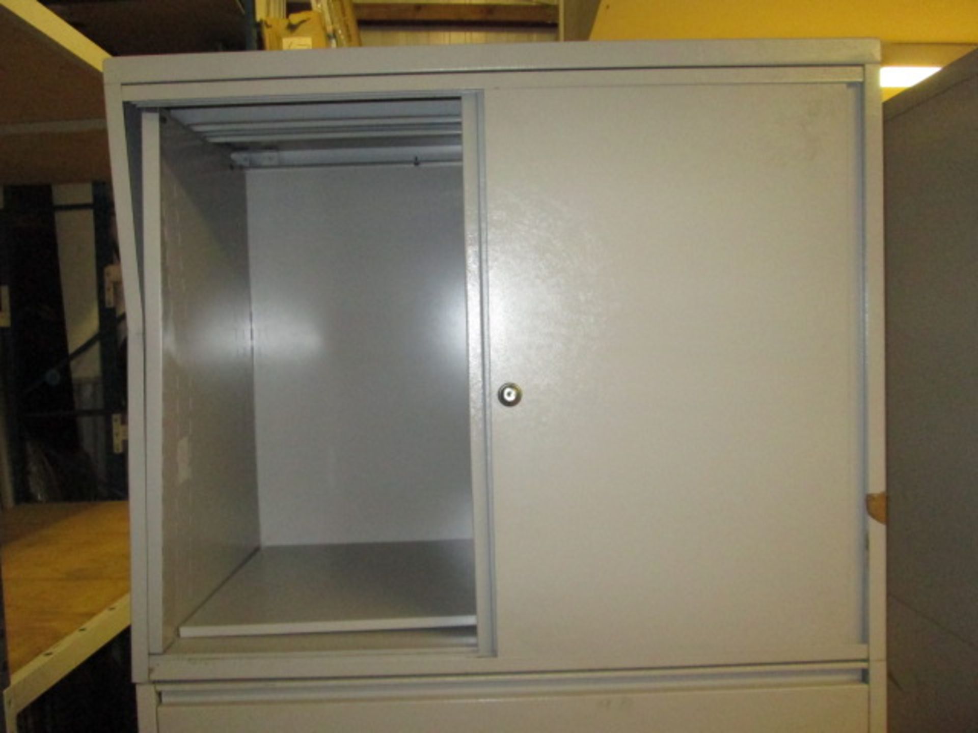 2 x Grey Metal, 4 Draw Under 2 Sliding Door Lockable Cabinet (No Keys). (Size - H 2m x W 91cm x D - Image 2 of 2