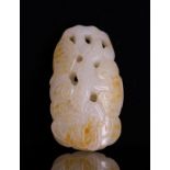 WHITE JADE TOGGLE CARVED RUYI WITH RUSSET