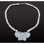 JADEITE BEADS NECKLACE WITH BUTTERFLY PENDANT