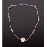 SILVER NECKLACE WITH JADE, TURQUOISE AND AGATE