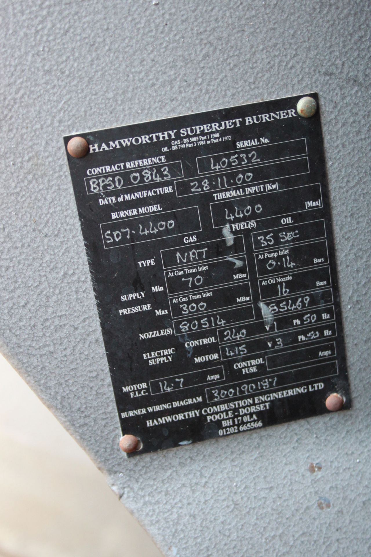 EDWIN DANKS TWIN BURNER BOILER C/W TWIN HAMWORTH SUPERJET SD 7.4400 BURNERS, DUEL FUEL IMPUT - Image 2 of 3