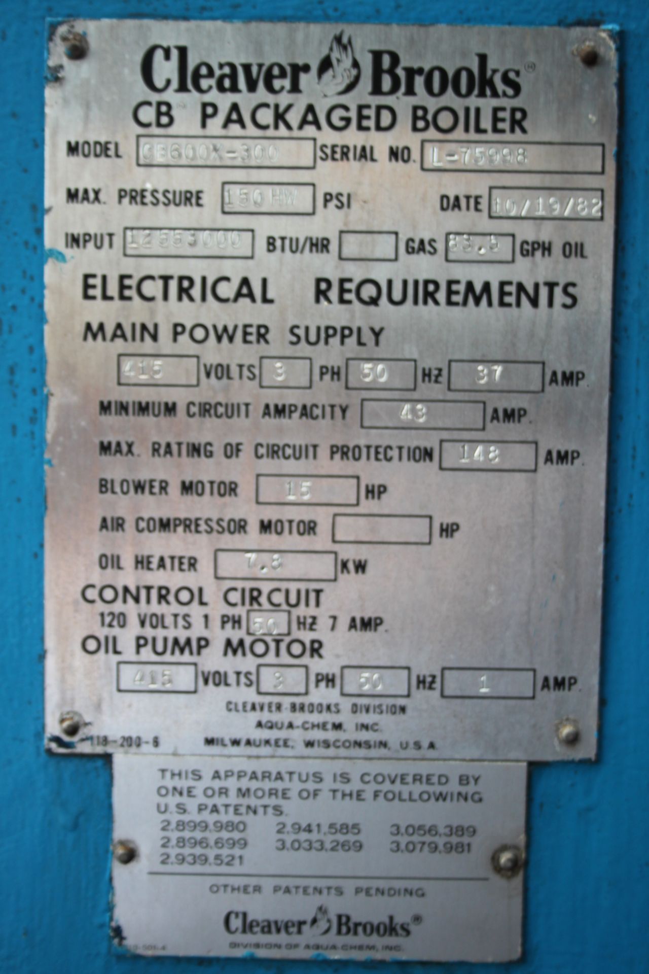 CLEAVER BROOKS CB600X-300 OIL BOILER MEASURING 2300MM DIA X 5800MM LONG - Image 3 of 4