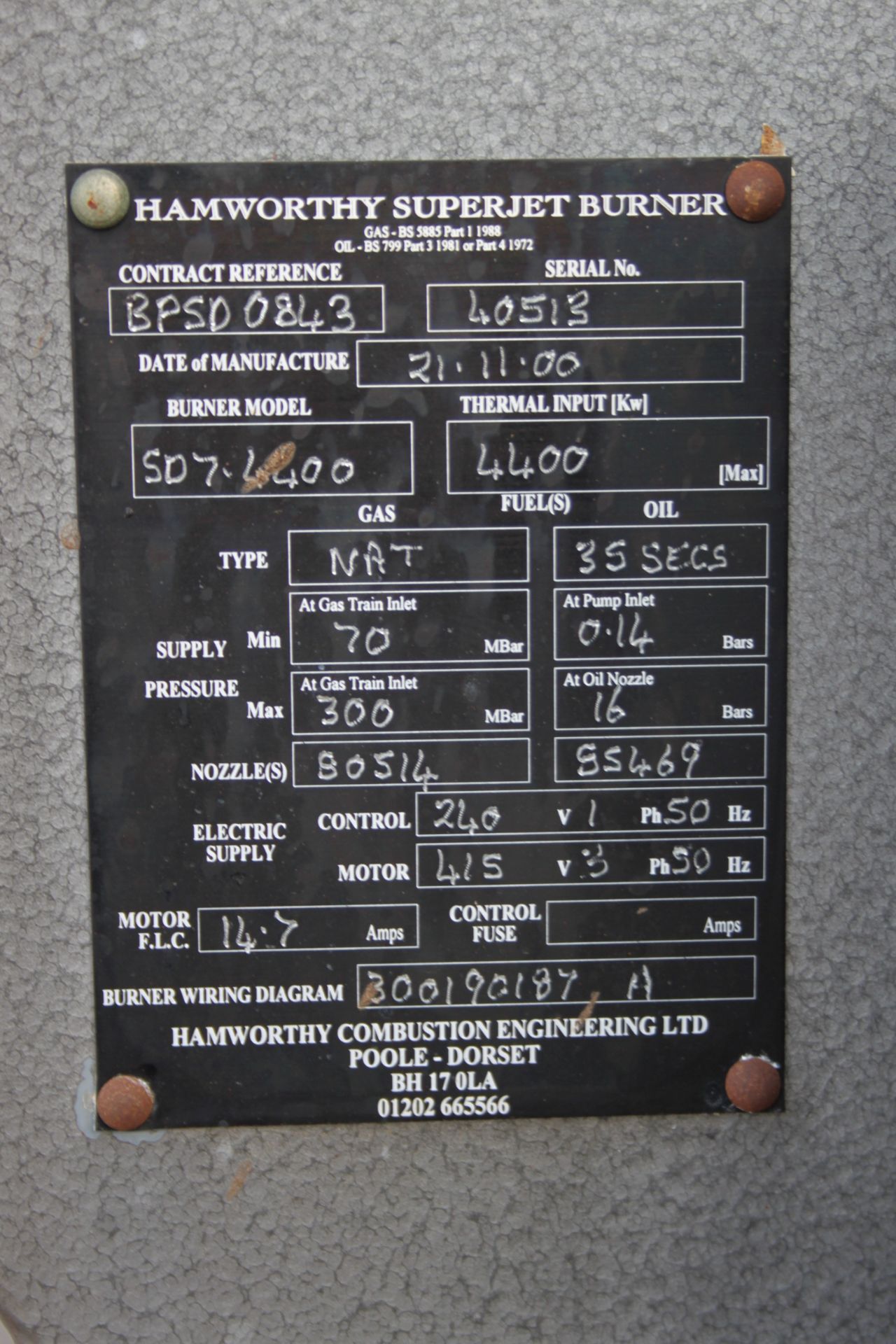 EDWIN DANKS TWIN BURNER BOILER C/W TWIN HAMWORTH SUPERJET SD 7.4400 BURNERS, DUEL FUEL IMPUT - Image 3 of 4