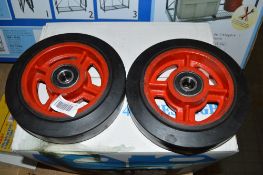 2 - 6 inch solid tyred steel wheel combos
New & unused