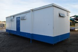 32 ft x 10 ft jack leg site toilet split into ladies & gents toilets & kitchen area
c/w keys