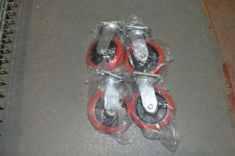 4 - 6 inch swivel/unbraked red nylon wheeled castors
New & unused