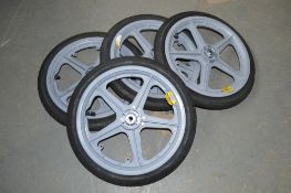 4 - 16 inch 5 spoke plastic wheel & pneumatic tyre combos
New & unused