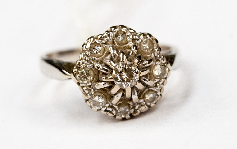A diamond cluster, 18ct white gold ring