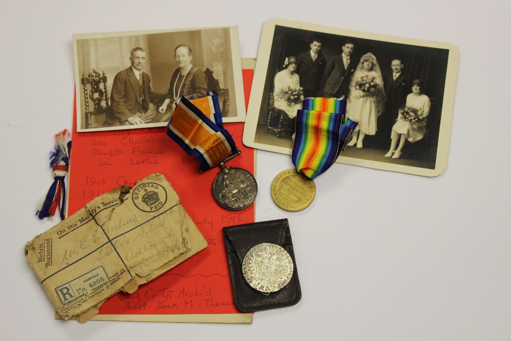 A WWI pair, War and Victory,  to 36220 G E (Charles Edwin Gosling) and stand down dinner programme