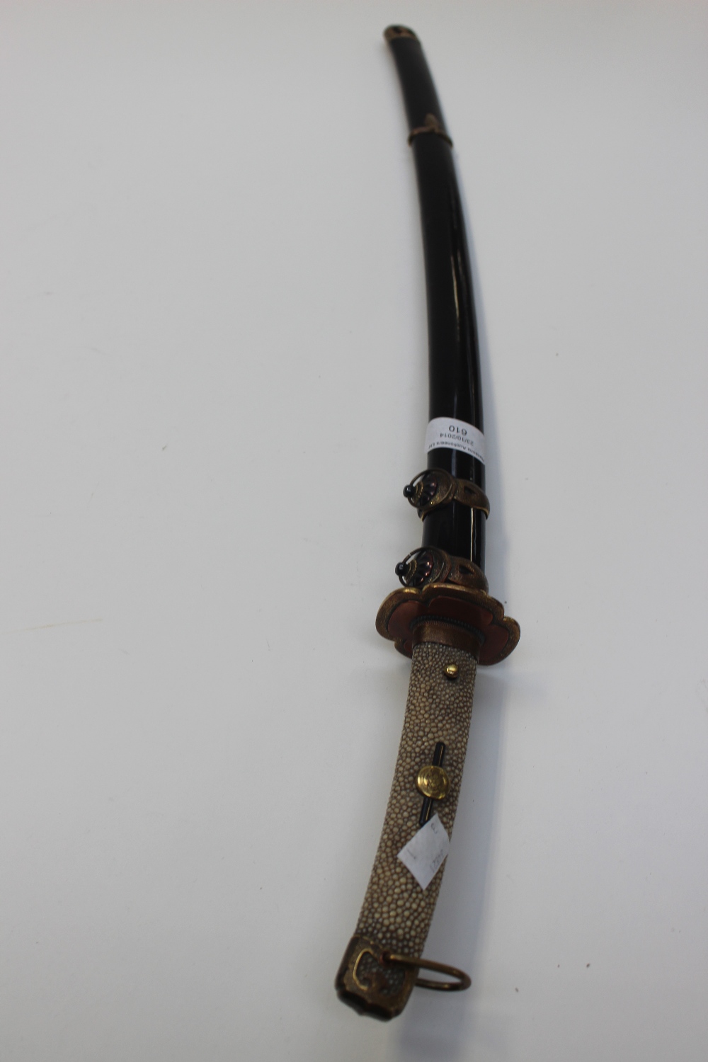 Asian sword with shagreen hilt in Japanned lacquer scabbard