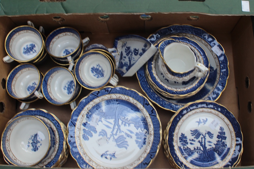 A box of Booth 'Real Old Willow' pattern tea wares