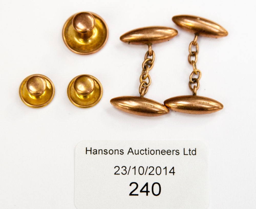A pair of 9ct gold cufflinks; together with three gold studs, 5.2 grams approx (5)