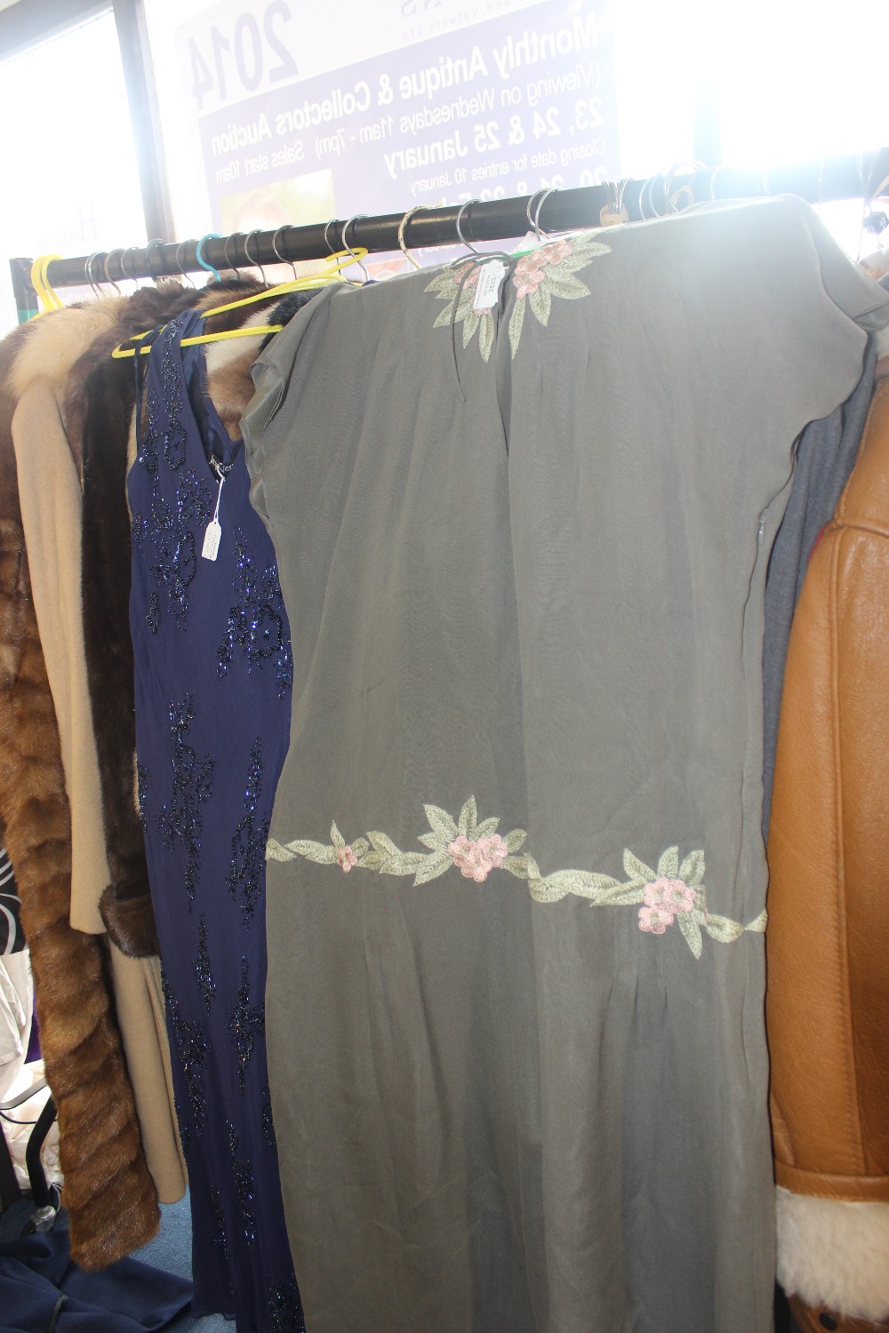 A Jacques Vert silk beaded full length dress; together with a Harvey Nicholls olive green silk dress