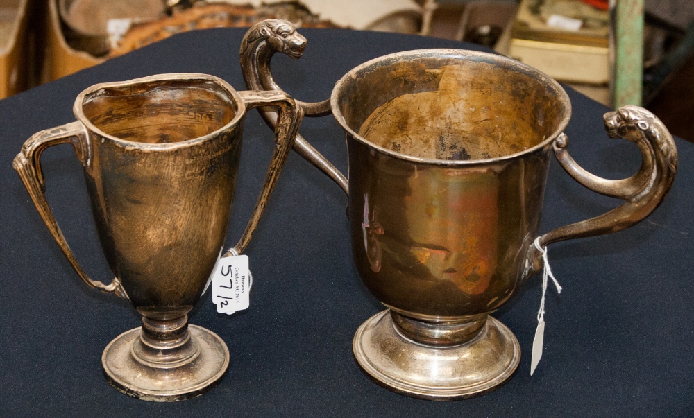 A silver cup (af) 7.8 ozt approx,  Birmingham, and a silver plated challenge trophy (2)