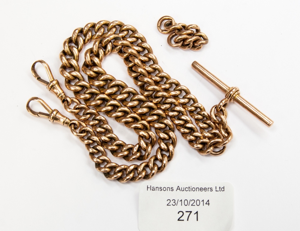 A 9ct gold double watch fob chain, 79g approx and another short extension