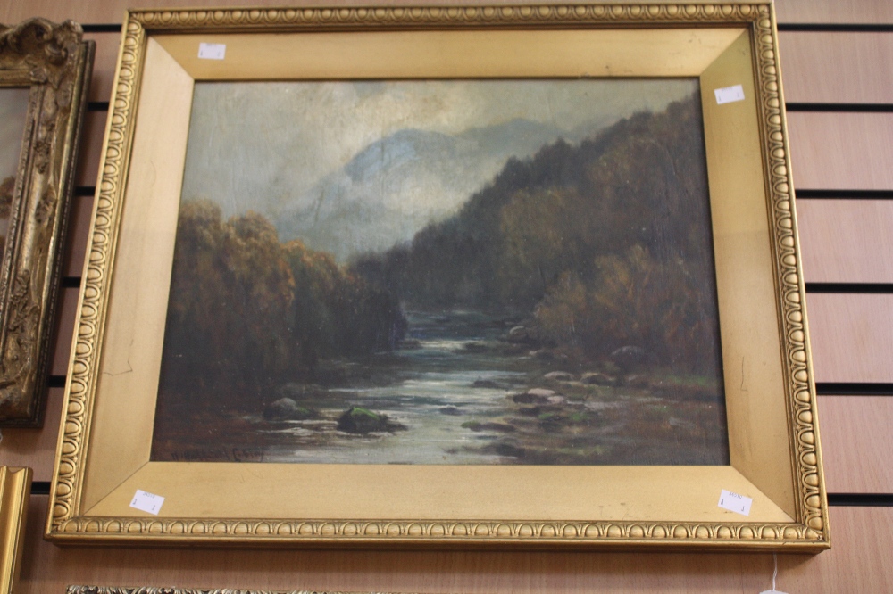 Henry Hadfield Cubley, wooded river scape, oil on board, signed, inscribed and dated verso 1929,