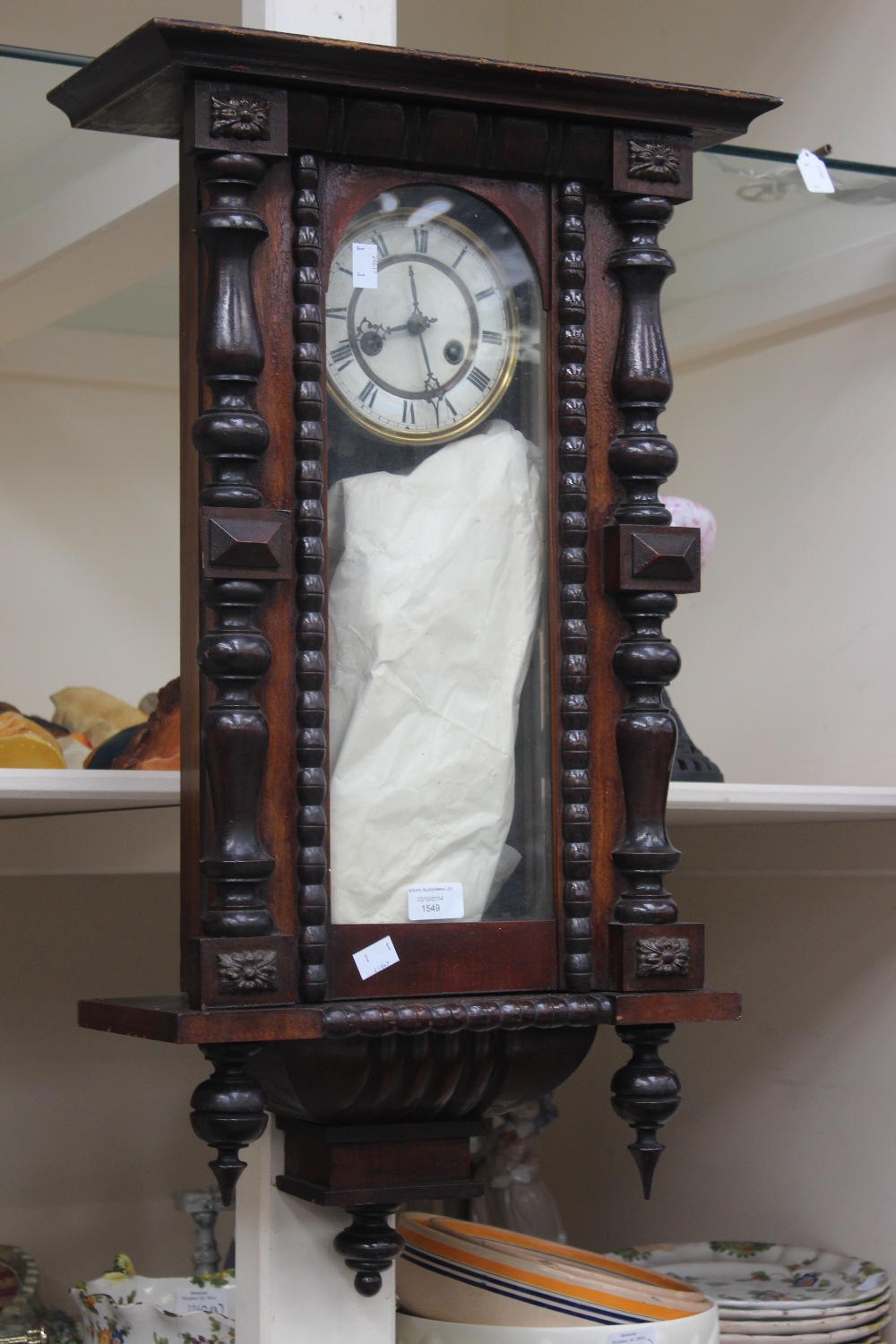 A 19th century Vienna wall clock, 6" approx white enamel dial