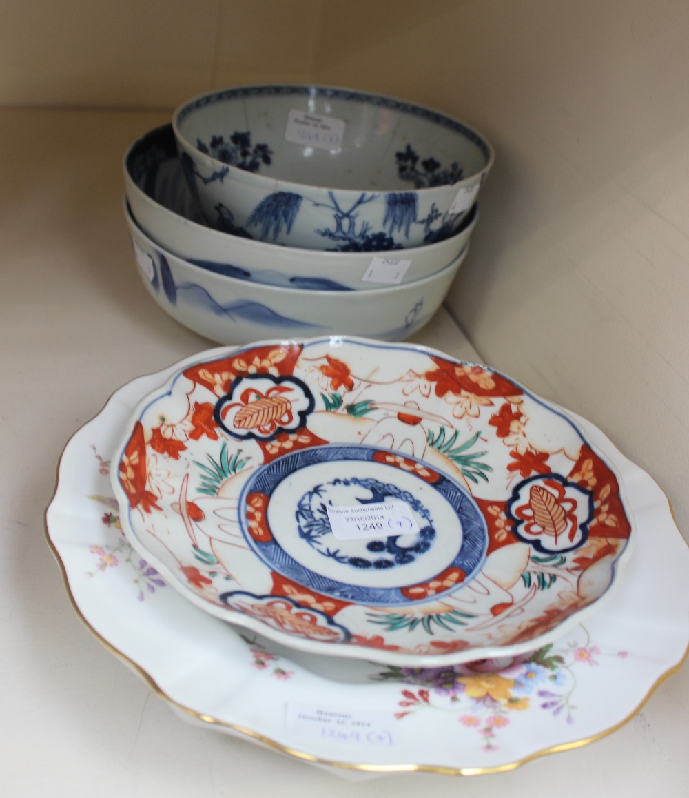 A Chinese blue and white porcelain slop bowl, probably 18th century, together with tow Japanese