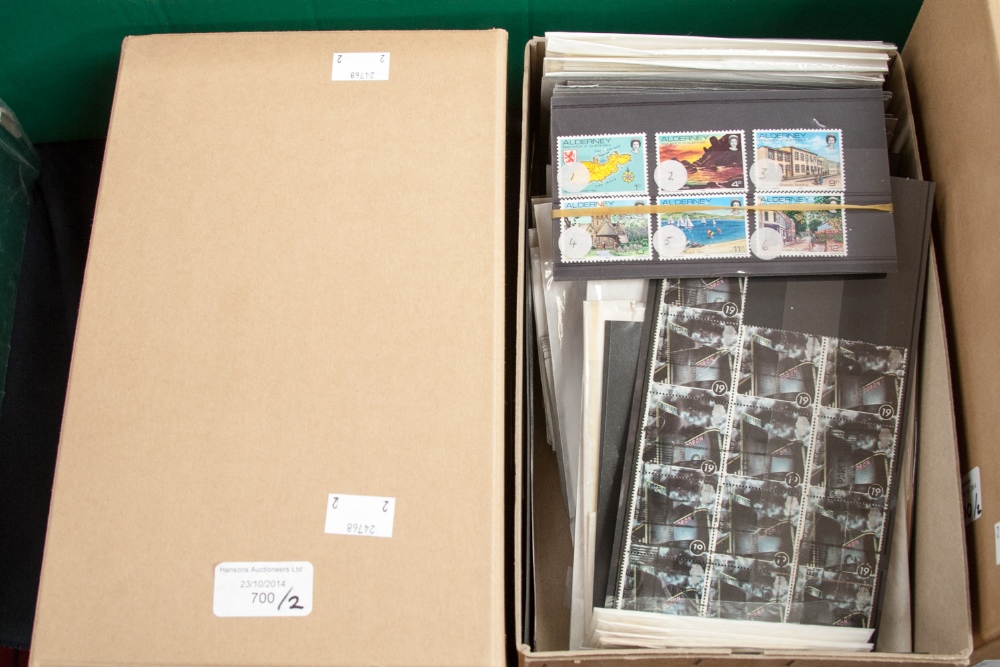 Two boxes containing miscellaneous, including PHQ cards and mixed on stock cards, etc