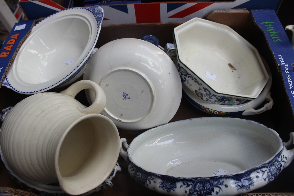 A selection of Victorian tureen bases to include Doulton Maling, and a Arthur Wood jug (9)