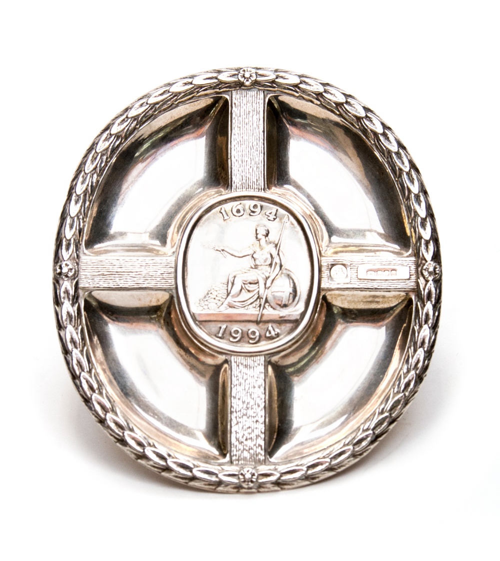 Christopher Lawrence, a modernist Britannia silver ashtray, embossed with a central motif