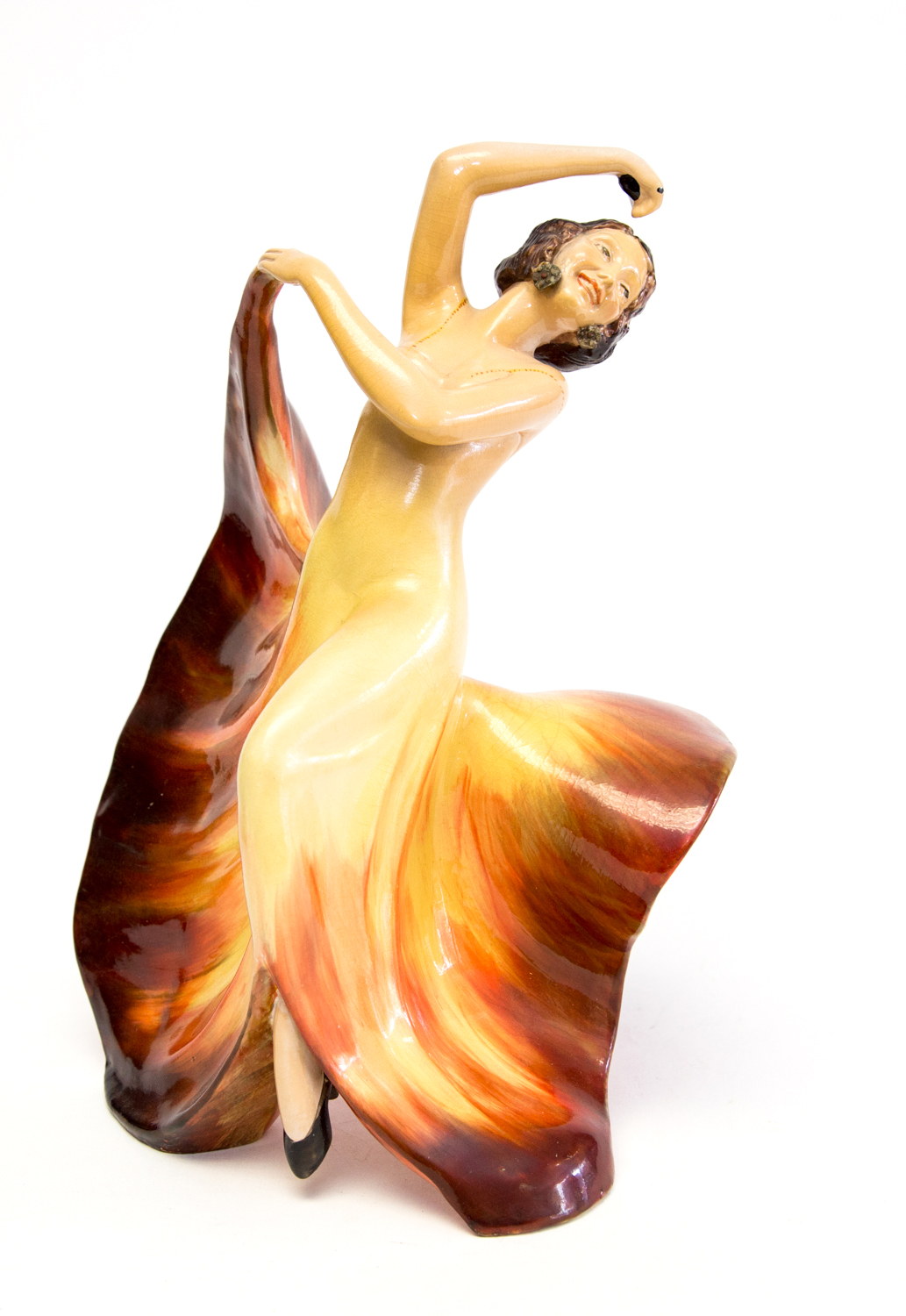 An Art Deco Wade figure of Carmen by Jessie Van Hallen, circa 1930, red and yellow painted