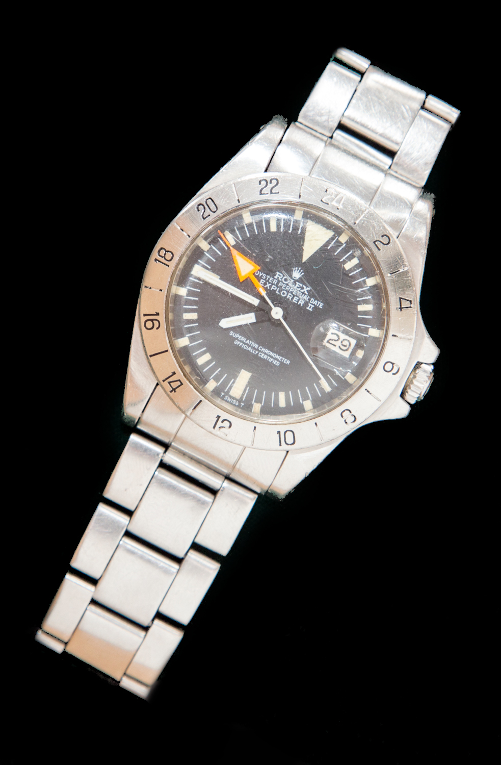 A 1971 gentlemans Rolex Explorer II wristwatch, model 1655 'Steve McQueen', 'Freccione', orange hand