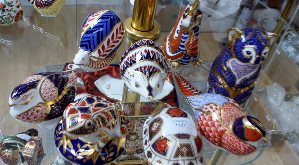 Eight assorted Royal Crown Derby paperweights, including Dragon; Koala; Pheasant; Frog; Hedgehog;