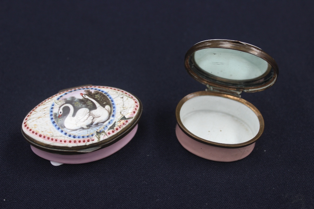 A George III enamel patch box, the cover inscribed 'A Token of Regard' pink enamel base, enclosing