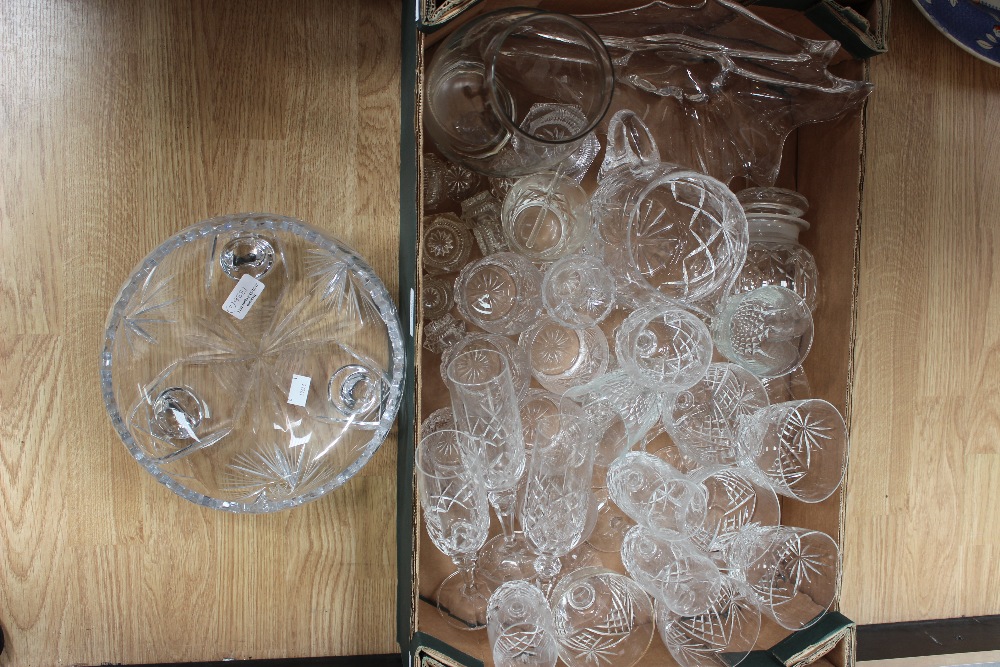 A box of assorted cut glass, including drinking glasses, jug, etc, together with a cut glass
