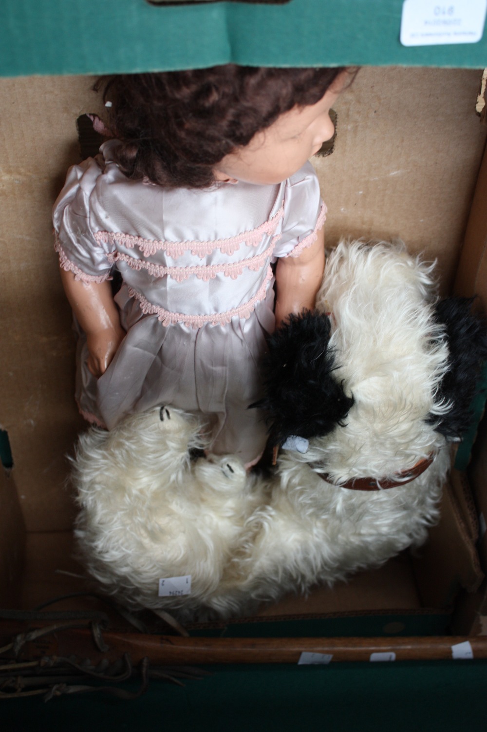 A twenty three inch approx composite doll, circa 1945, early Walky Talky in original satin dress and