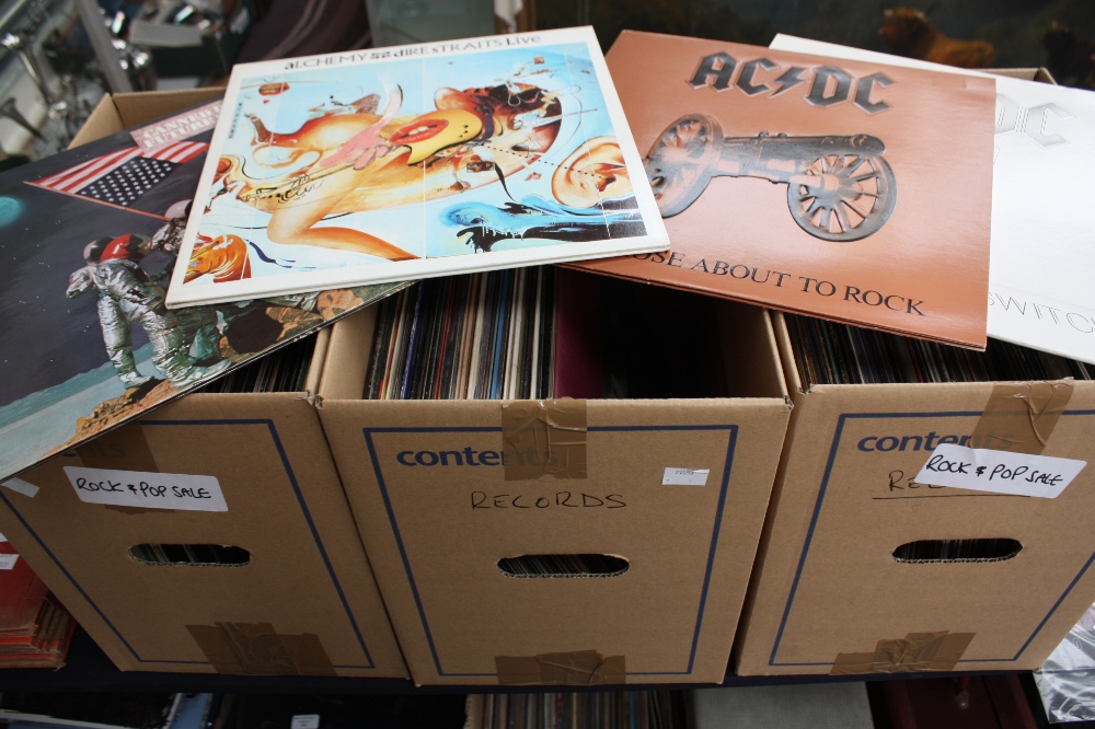 Large collection of LP Records x 145 (3 boxes) including Canned Heat, Pink Floyd, Cream, AC/DC,