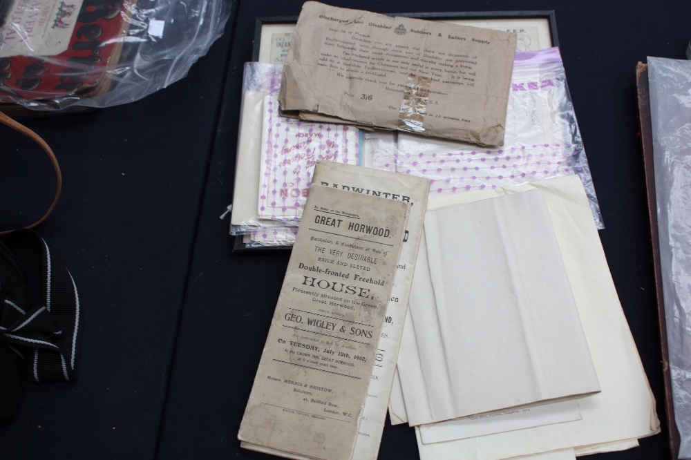 A collection of Deeds, indentures, cheques, insurance documents, etc dating from 1800s