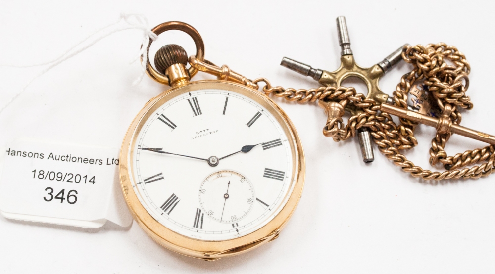 Leicester Interest.  An 18ct gold cased pocket watch (retailed by Bett of Leicester) together with a