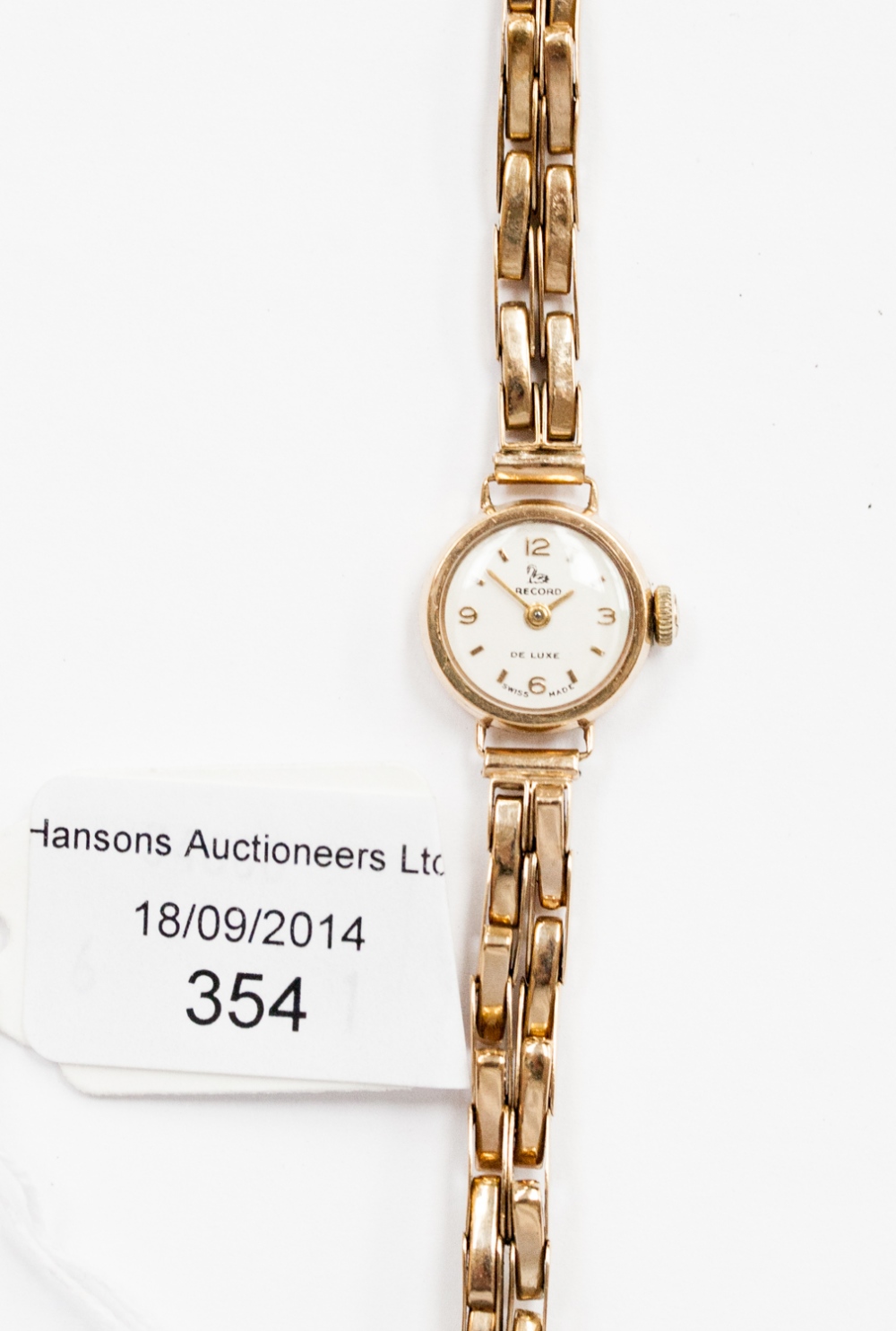A ladies 9ct gold bracelet watch 15.3 grams approx (gross) 'Record'