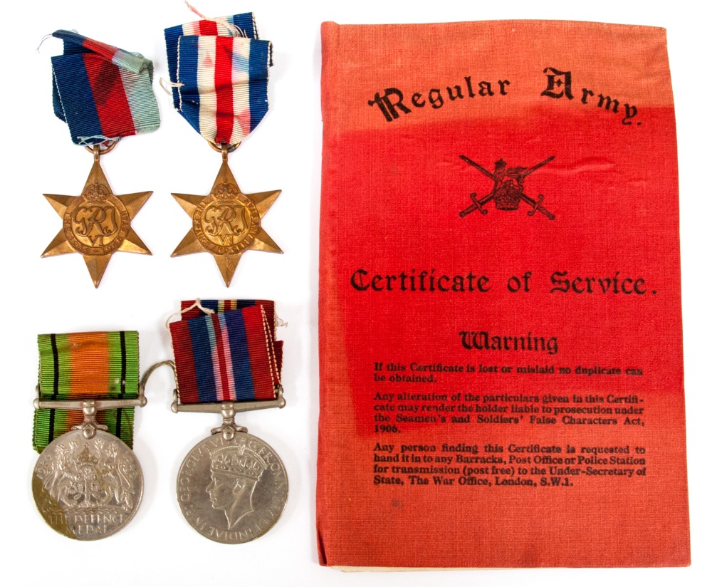 Guardsman Eric Rigby, Grenadier Guards, Certificate of service and letter, plus four World War Two