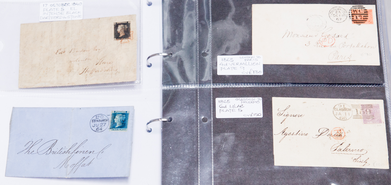 GB Postal History collection in album, including 4m 1840 black with red mix, range of PRL stamp