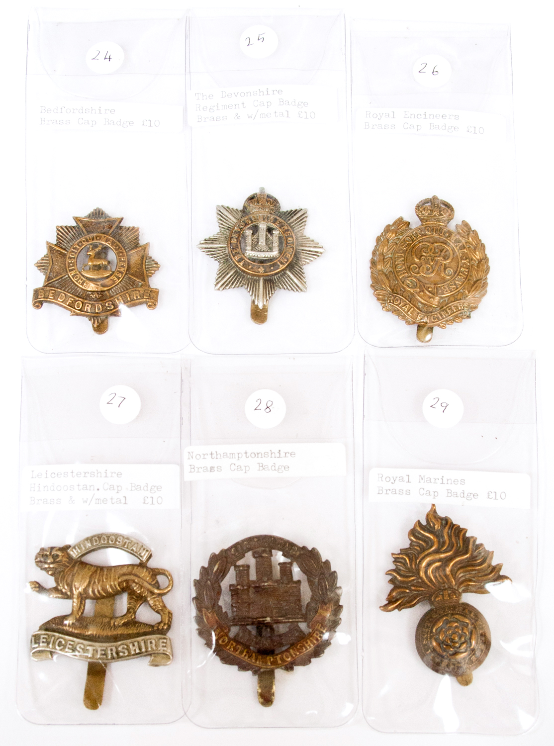 Cap badges x 6, Brass Regimental