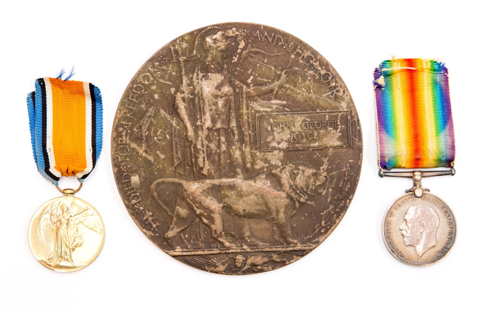 WWI War and Victory medal pair with Death Plaque to 6862 Private John George Joyce 9- London
