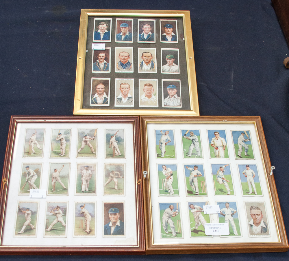 Collection of three framed cricketer cards of early 20th cricketers.