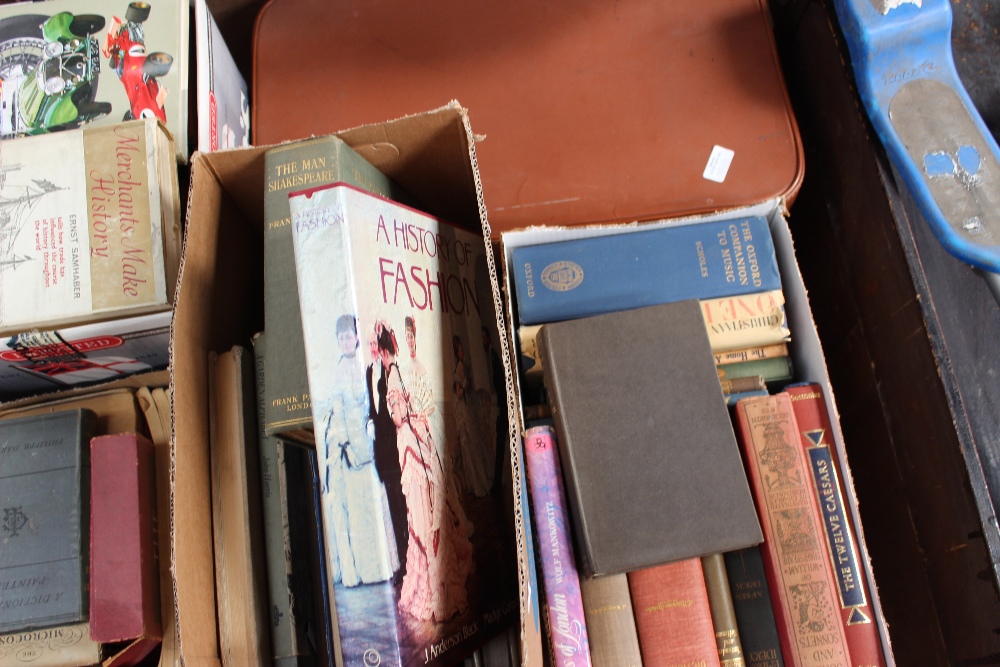 A quantity of books including sporting, fashion, history, etc (four boxes and case)