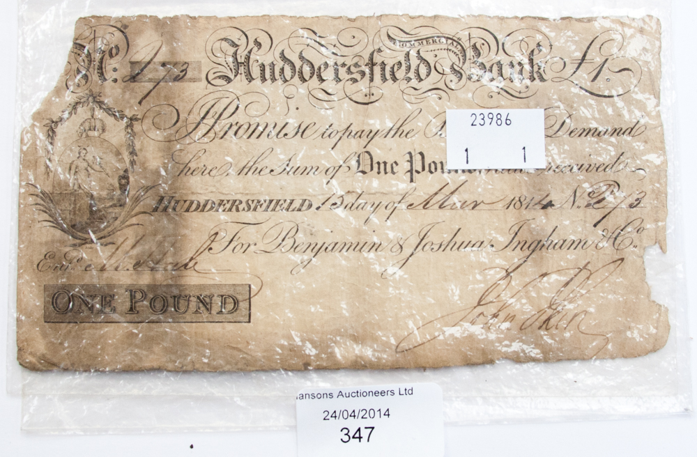 Huddersfield Commercial Bank £1 note, 1814