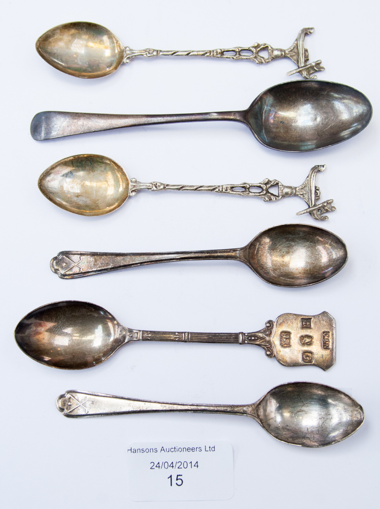 A collection of various silver tea spoons, all with unusual terminals, total weight 2.7 ozt