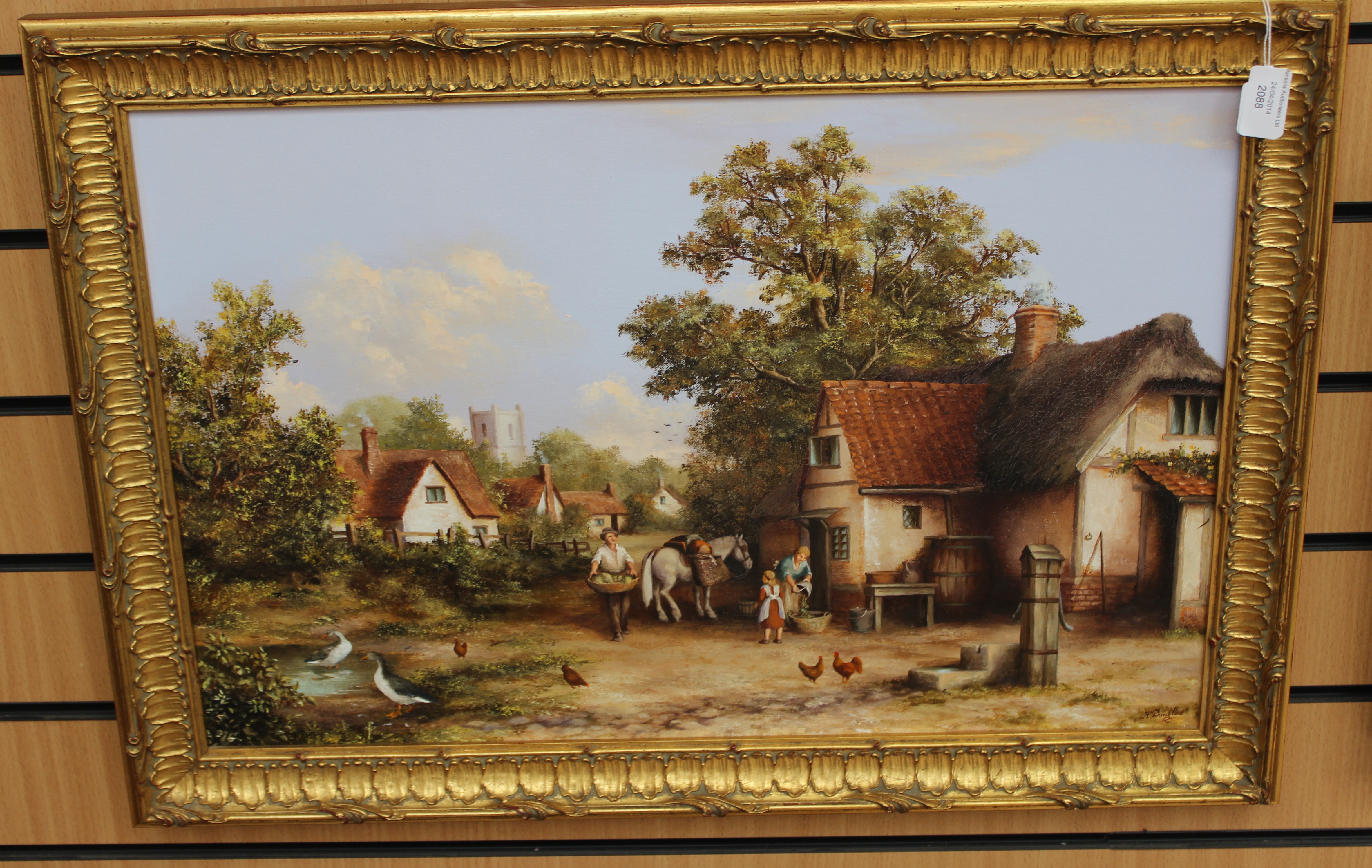 K Douglas oil on canvas, depicting a 19th Century Hamlet scene, with figures in the foreground,