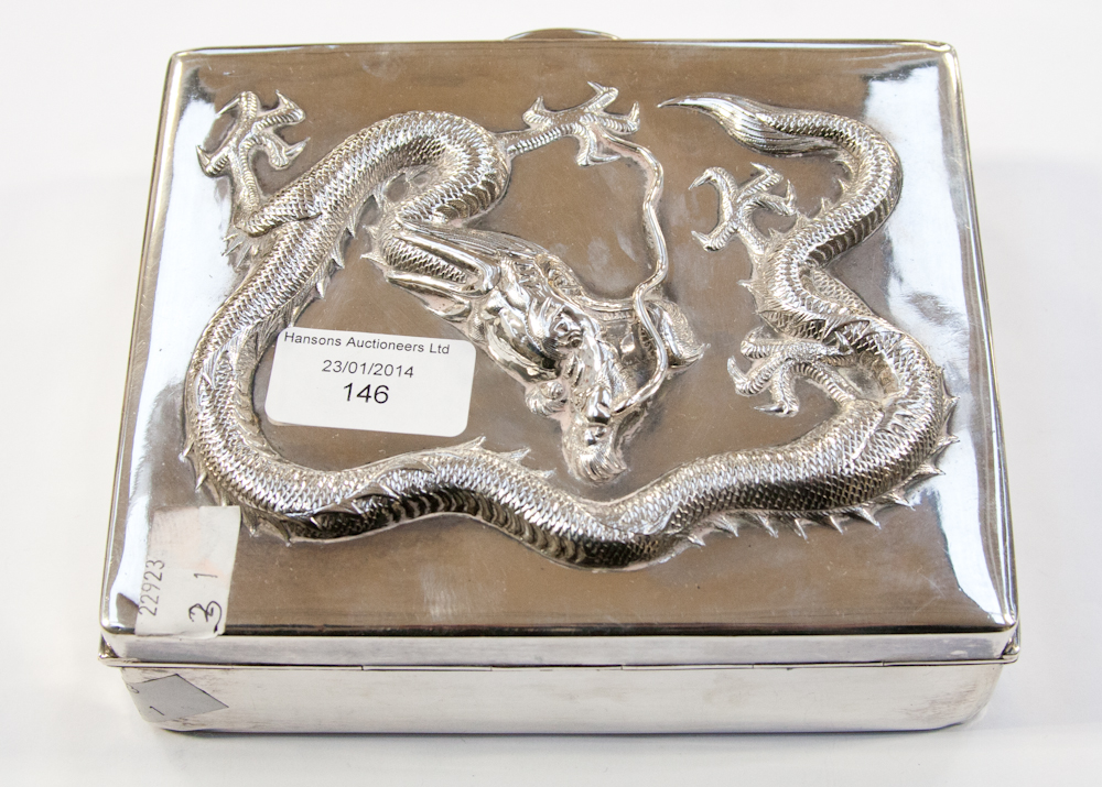 A Chinese silver export cigar box, marked, probably Wing Nam & Co, Hong Kong, late 19th century,