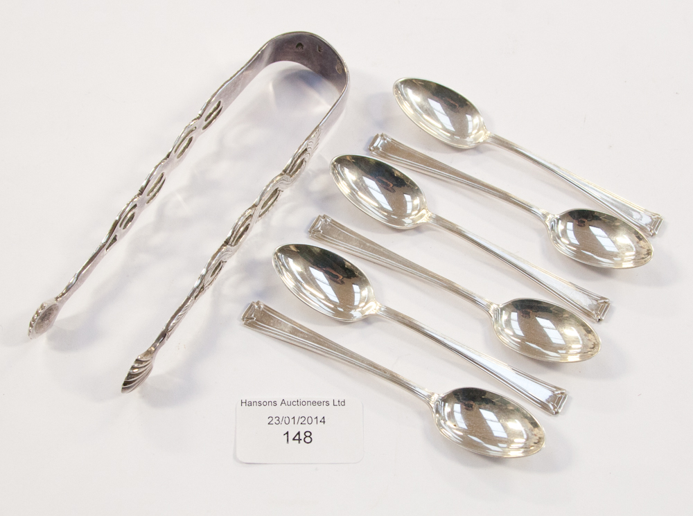 Six Mappin & Webb coffee spoons, Sheffield 1933, approx 2.2ozt; together with a pair of Irish