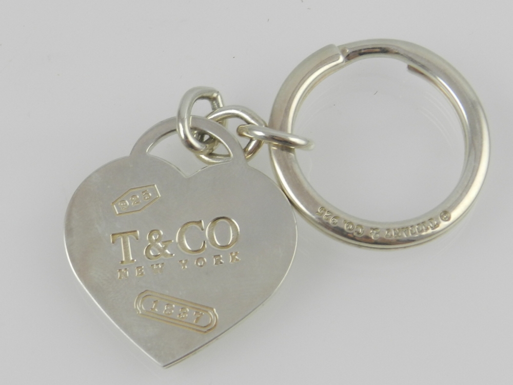 Tiffany and Co. New York. A sterling silver heart shaped key fob with split suspension ring.